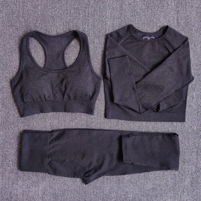 2/3/5PCS Seamless Women Yoga Set Workout Sportswear Gym Clothing Fitness Long Sleeve Crop Top High Waist Leggings Sports Suits-9
