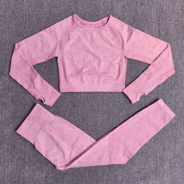 2/3/5PCS Seamless Women Yoga Set Workout Sportswear Gym Clothing Fitness Long Sleeve Crop Top High Waist Leggings Sports Suits-35