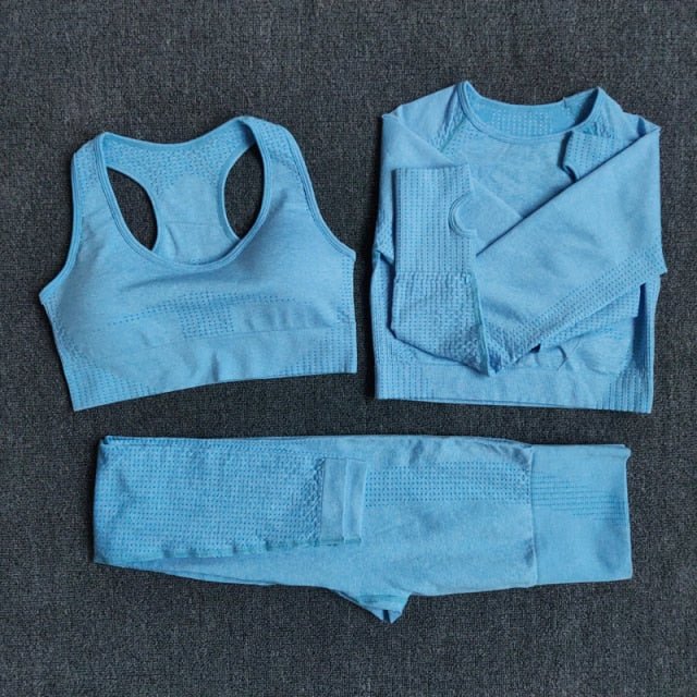 2/3/5PCS Seamless Women Yoga Set Workout Sportswear Gym Clothing Fitness Long Sleeve Crop Top High Waist Leggings Sports Suits-8