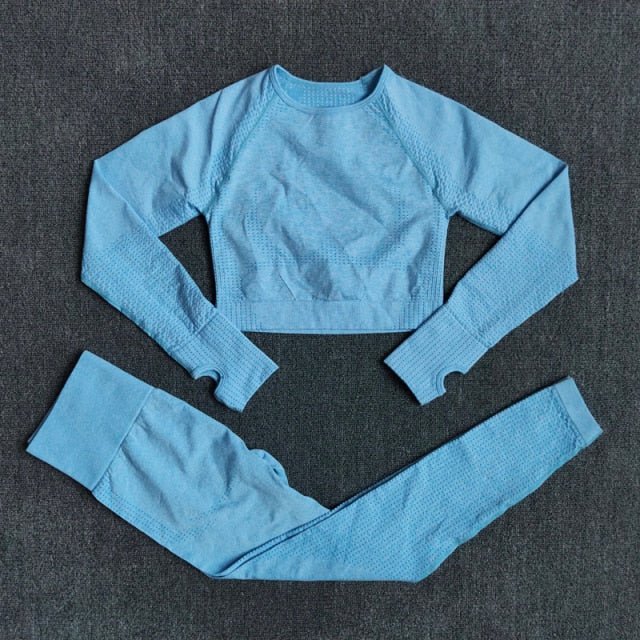 2/3/5PCS Seamless Women Yoga Set Workout Sportswear Gym Clothing Fitness Long Sleeve Crop Top High Waist Leggings Sports Suits-39