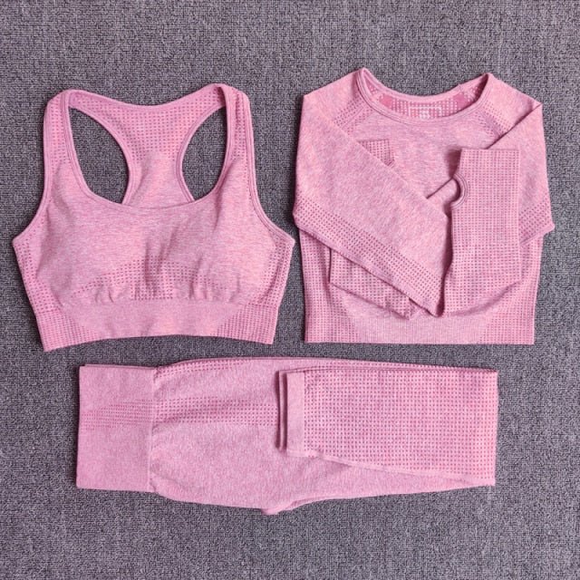 2/3/5PCS Seamless Women Yoga Set Workout Sportswear Gym Clothing Fitness Long Sleeve Crop Top High Waist Leggings Sports Suits-10