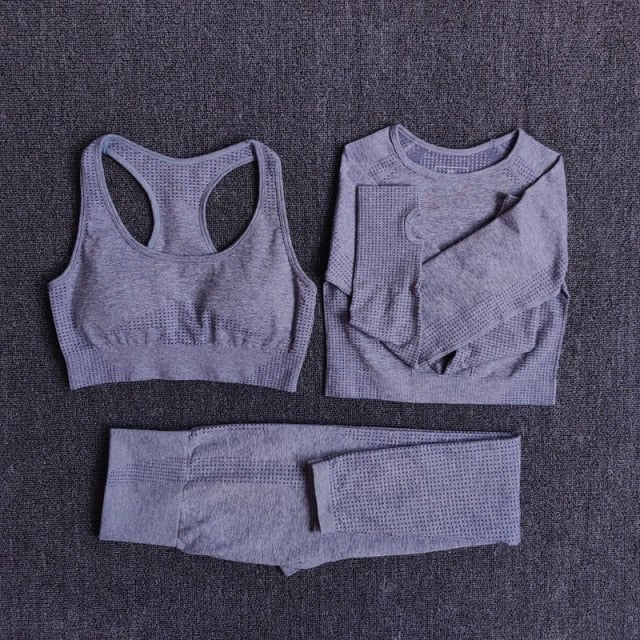 2/3/5PCS Seamless Women Yoga Set Workout Sportswear Gym Clothing Fitness Long Sleeve Crop Top High Waist Leggings Sports Suits-12