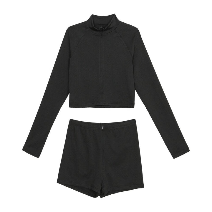Seamless Black Yoga Set Women Gym Clothes Fashion Long Sleeve Zipper Crop Top Shorts Suit Push Up Workout Training Tracksuit-4