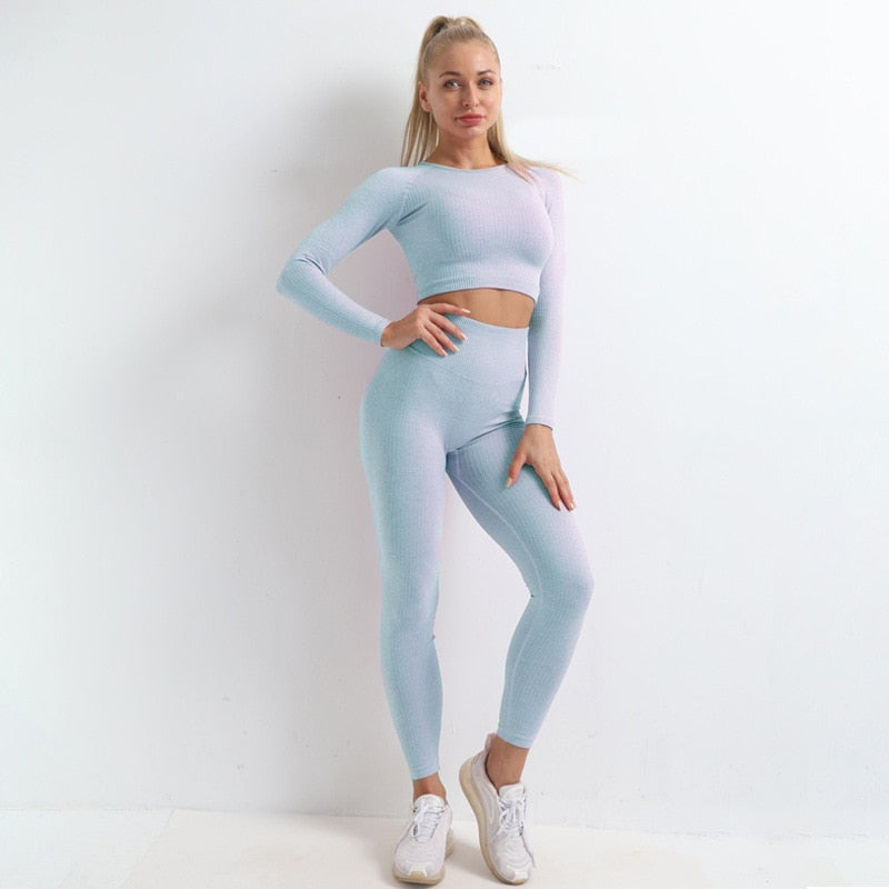 Autumn Seamless Yoga Set High Stretch Tracksuit For Women Long Sleeve Crop Top Leggings Two Piece Set Running Push Up Clothing-0