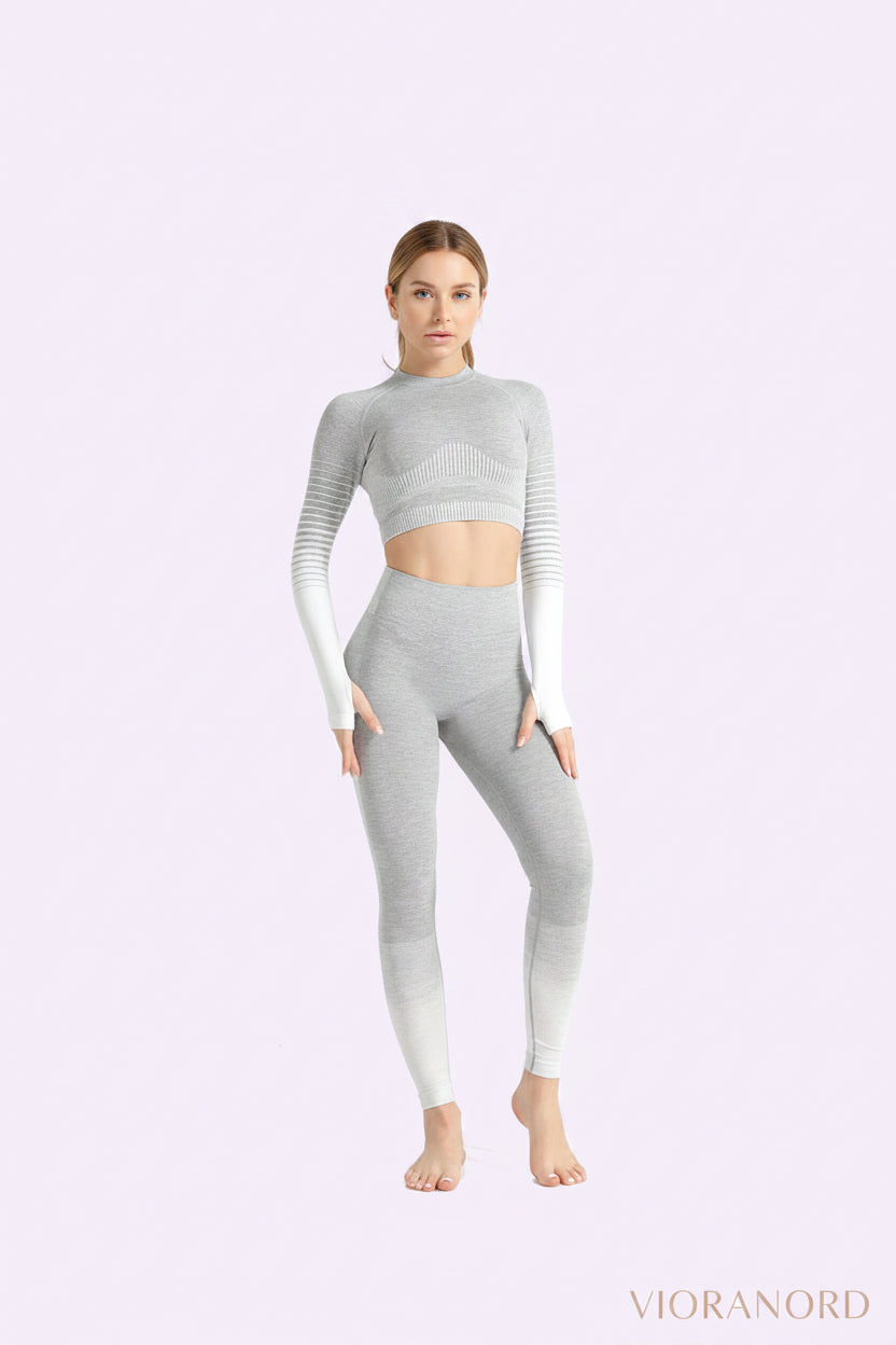 Seamless Women Yoga Set Long Sleeve Top Shirts High Waist Belly Control Sport Leggings Tights Gym Clothes Seamless Sport Suit-12