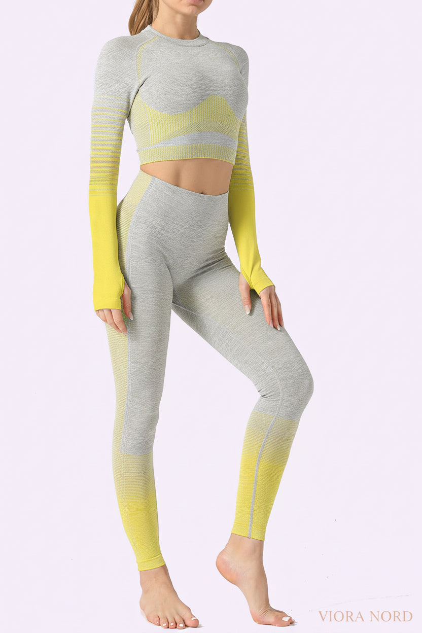 Seamless Women Yoga Set Long Sleeve Top Shirts High Waist Belly Control Sport Leggings Tights Gym Clothes Seamless Sport Suit-9