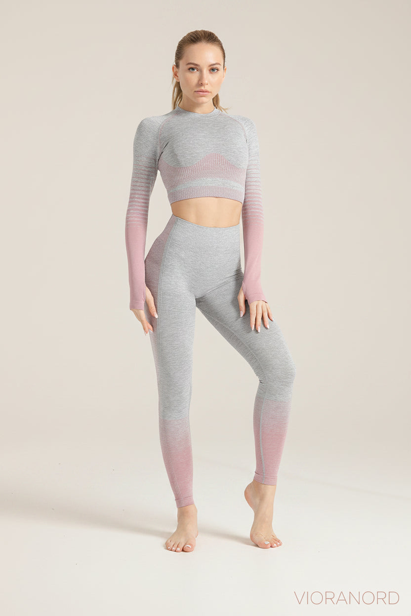 Seamless Women Yoga Set Long Sleeve Top Shirts High Waist Belly Control Sport Leggings Tights Gym Clothes Seamless Sport Suit-13