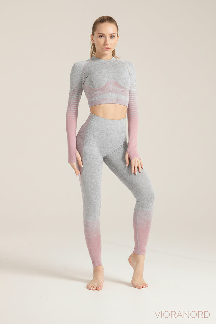 Seamless Women Yoga Set Long Sleeve Top Shirts High Waist Belly Control Sport Leggings Tights Gym Clothes Seamless Sport Suit-13