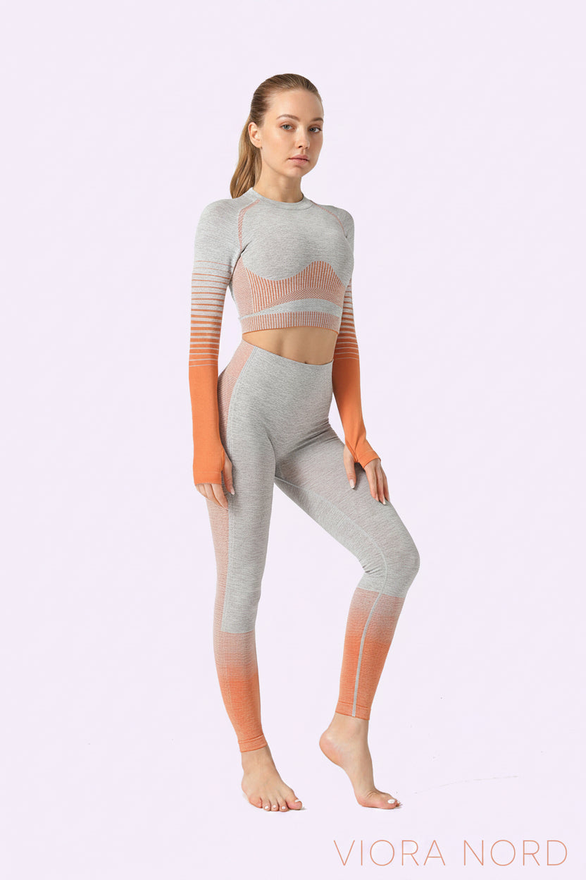 Seamless Women Yoga Set Long Sleeve Top Shirts High Waist Belly Control Sport Leggings Tights Gym Clothes Seamless Sport Suit-2