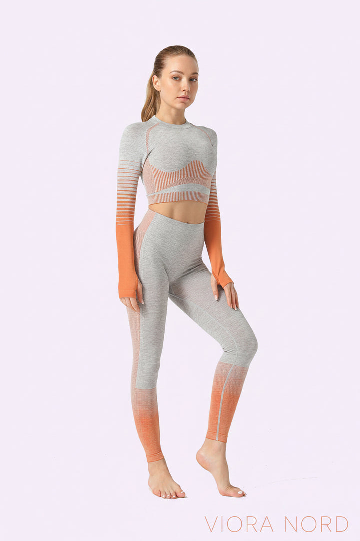 Seamless Women Yoga Set Long Sleeve Top Shirts High Waist Belly Control Sport Leggings Tights Gym Clothes Seamless Sport Suit-2