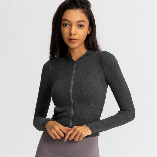 Autumn Seamless Solid Yoga Hoodies Long Shirt Jacket Long Sleeve Zipper Sportswear Hooded Top Gym Fitness Workout Sports Tees-3