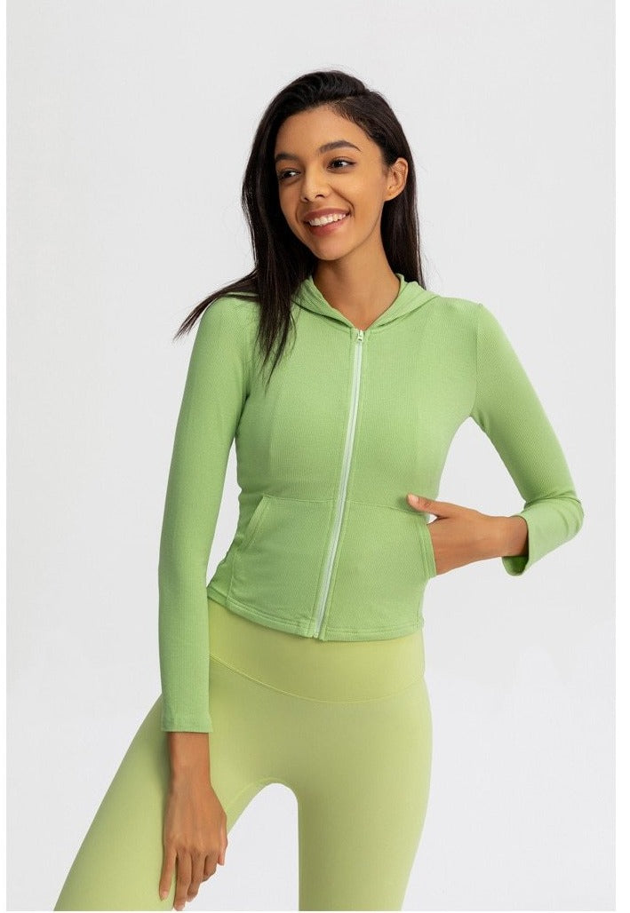 Autumn Seamless Solid Yoga Hoodies Long Shirt Jacket Long Sleeve Zipper Sportswear Hooded Top Gym Fitness Workout Sports Tees-4