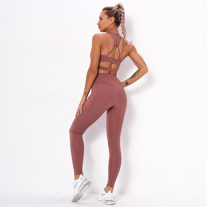 Seamless Sporty Yoga Suit GYM Fitness Workout Running Tracksuit Sports Sleeveless Crop Top Pants Set Jogging Dry Quick Set-3