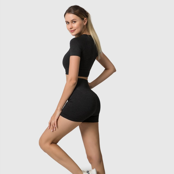 2/3/5PCS Seamless Women Yoga Set Workout Sportswear Gym Clothing Fitness Long Sleeve Crop Top High Waist Leggings Sports Suits-2