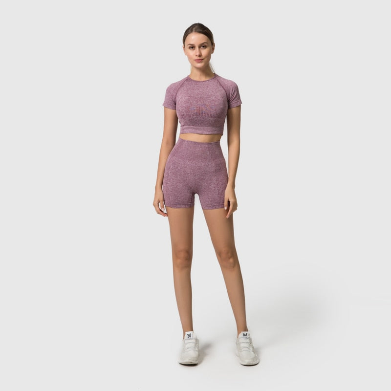 2/3/5PCS Seamless Women Yoga Set Workout Sportswear Gym Clothing Fitness Long Sleeve Crop Top High Waist Leggings Sports Suits-3