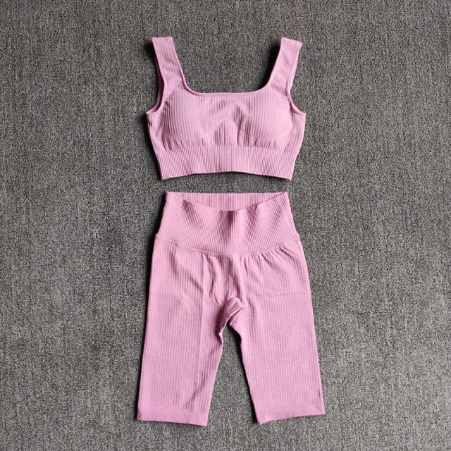 Seamless Women Yoga Set Sports Bra Sports Shorts Fitness Wear Outfit 2 Piece Gym Yoga Sets Workout Suits-7