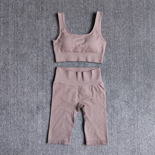 Seamless Women Yoga Set Sports Bra Sports Shorts Fitness Wear Outfit 2 Piece Gym Yoga Sets Workout Suits-5