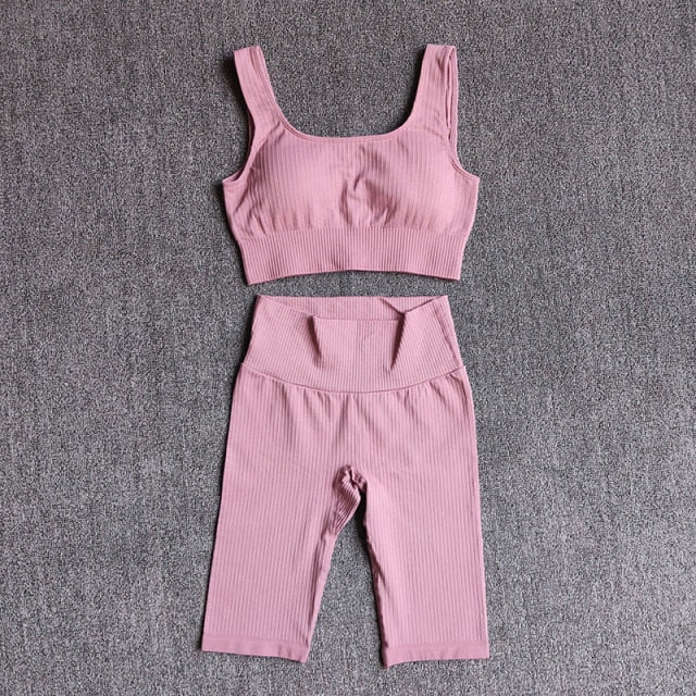 Seamless Women Yoga Set Sports Bra Sports Shorts Fitness Wear Outfit 2 Piece Gym Yoga Sets Workout Suits-12