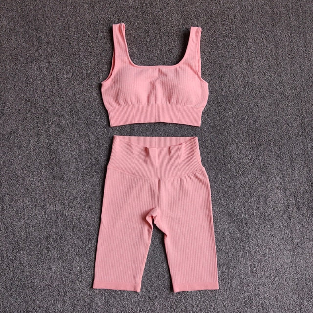 Seamless Women Yoga Set Sports Bra Sports Shorts Fitness Wear Outfit 2 Piece Gym Yoga Sets Workout Suits-11
