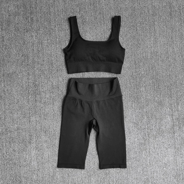 Seamless Women Yoga Set Sports Bra Sports Shorts Fitness Wear Outfit 2 Piece Gym Yoga Sets Workout Suits-10