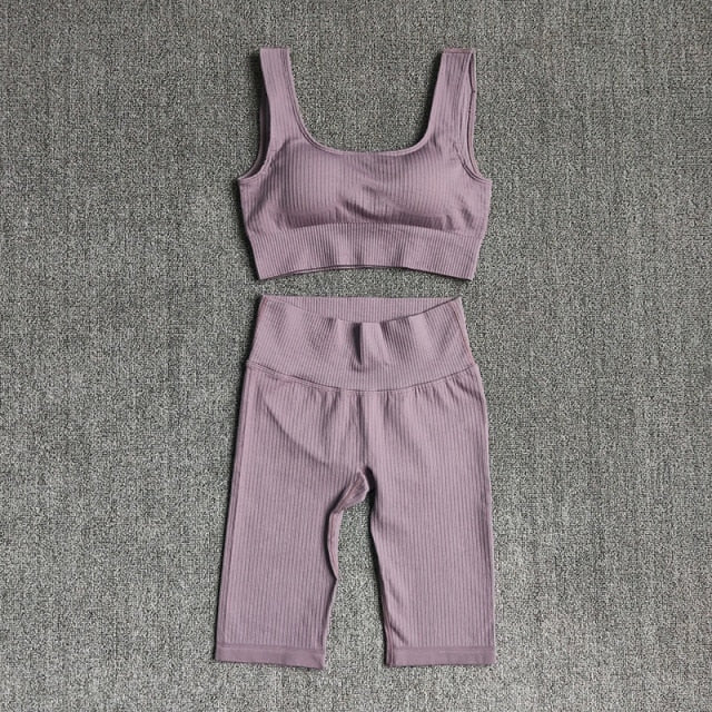 Seamless Women Yoga Set Sports Bra Sports Shorts Fitness Wear Outfit 2 Piece Gym Yoga Sets Workout Suits-8