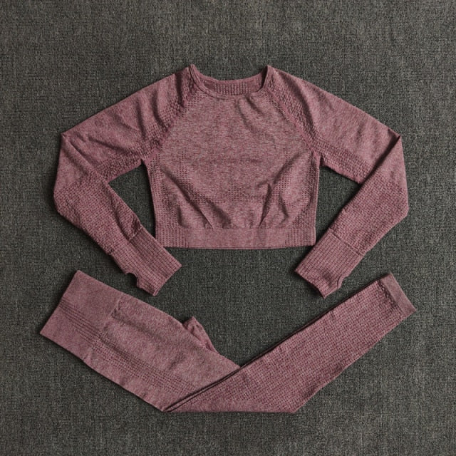 2/3/5PCS Seamless Women Yoga Set Workout Sportswear Gym Clothing Fitness Long Sleeve Crop Top High Waist Leggings Sports Suits-13