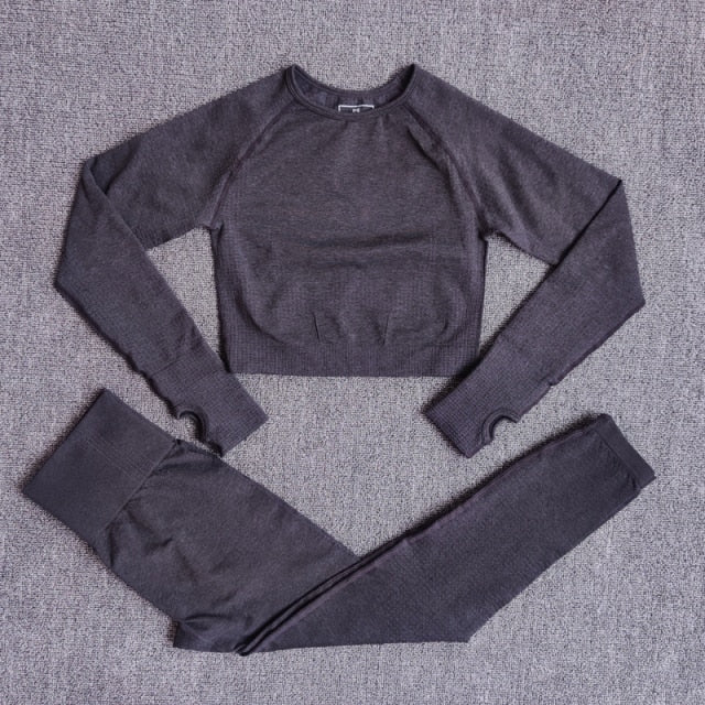 2/3/5PCS Seamless Women Yoga Set Workout Sportswear Gym Clothing Fitness Long Sleeve Crop Top High Waist Leggings Sports Suits-38