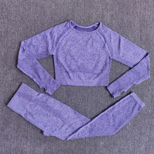 2/3/5PCS Seamless Women Yoga Set Workout Sportswear Gym Clothing Fitness Long Sleeve Crop Top High Waist Leggings Sports Suits-34