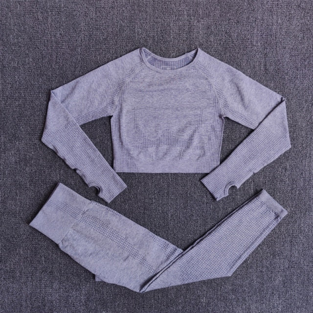 2/3/5PCS Seamless Women Yoga Set Workout Sportswear Gym Clothing Fitness Long Sleeve Crop Top High Waist Leggings Sports Suits-31