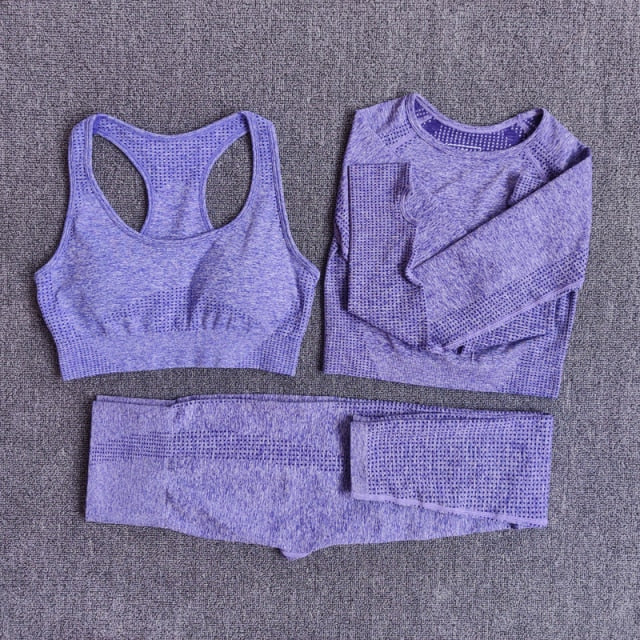 2/3/5PCS Seamless Women Yoga Set Workout Sportswear Gym Clothing Fitness Long Sleeve Crop Top High Waist Leggings Sports Suits-11