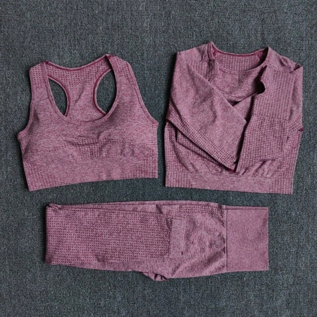 2/3/5PCS Seamless Women Yoga Set Workout Sportswear Gym Clothing Fitness Long Sleeve Crop Top High Waist Leggings Sports Suits-7