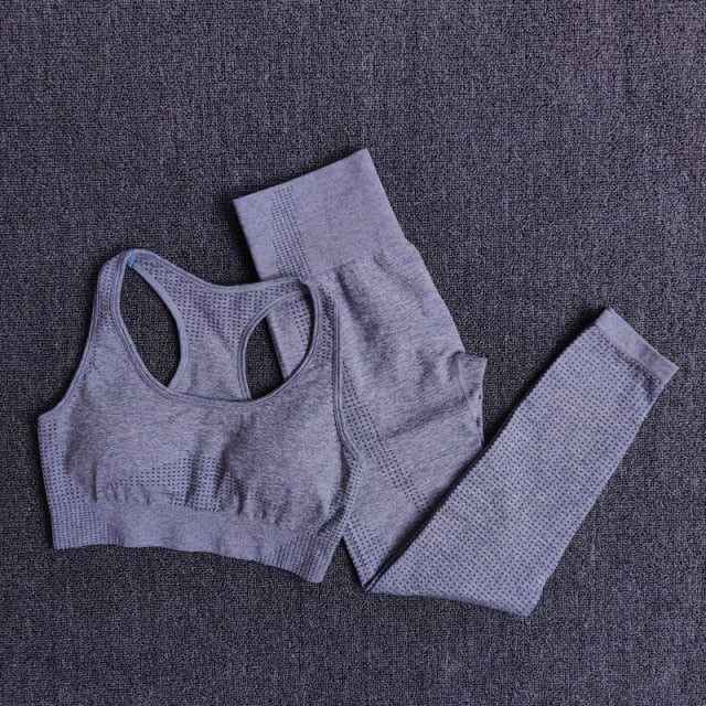 2/3/5PCS Seamless Women Yoga Set Workout Sportswear Gym Clothing Fitness Long Sleeve Crop Top High Waist Leggings Sports Suits-40